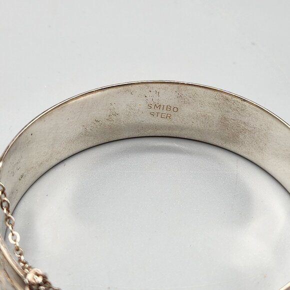 Hinged Bangle Bracelet Floral Engraved Sterling Silver SMIBO Stamp ~25g - Picture 2 of 9